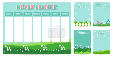 Illustration for Cute weekly planner background with natural.Vector illustration for kid and baby.Editable element - Royalty Free Image