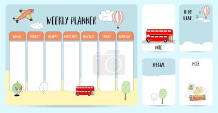 Illustration for Cute weekly planner background with travel,summer.Vector illustration for kid and baby.Editable element - Royalty Free Image