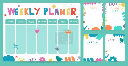 Illustration for Cute weekly planner background with shape,curve.Vector illustration for kid and baby.Editable element - Royalty Free Image