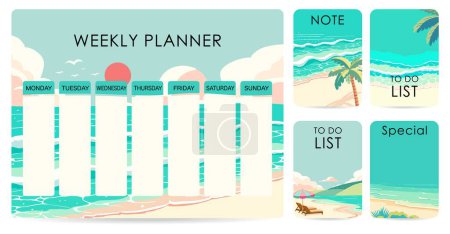 Illustration for Cute weekly planner background with beach,summer.Vector illustration for kid and baby.Editable element - Royalty Free Image