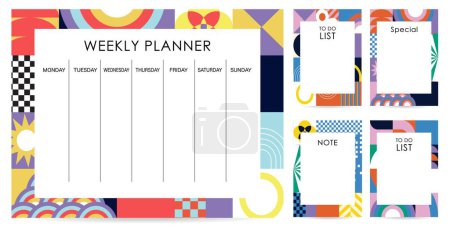Illustration for Cute weekly planner background with geometric.Vector illustration for kid and baby.Editable element - Royalty Free Image