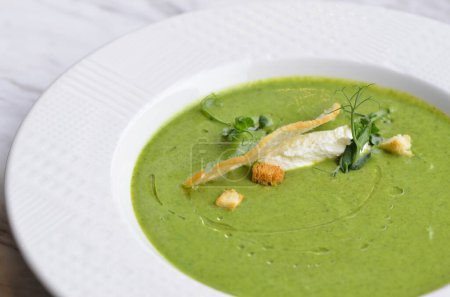 Photo for Served with wild garlic or spinach soup - Royalty Free Image