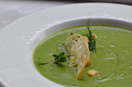 Photo for Served with wild garlic or spinach soup - Royalty Free Image