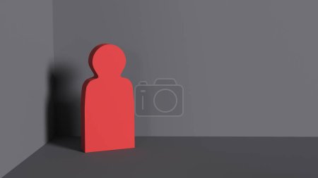 Photo for Red wooden man rested against the corner of the wall. Dead end. Hopelessness. 3D rendering - Royalty Free Image