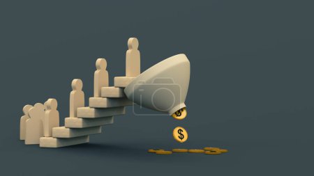 Photo for Figures of people fall into a funnel and turn into coins. Sales funnel. Money funnel. Marketing and attraction. 3D rendering - Royalty Free Image