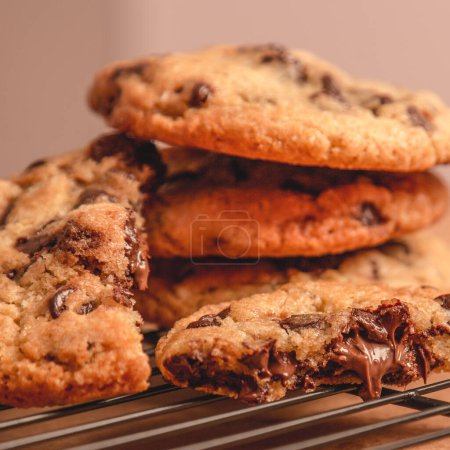 Photo for Chocolate chip cookies on the wooden table. - Royalty Free Image