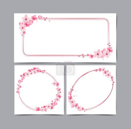 Illustration for Cherry blossoms border, template frame flower, vector - Royalty Free Image