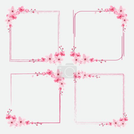 Ilustración de Borde de flores de cerezo, flor marco de la plantilla, cuadrado, ilustración vector sakura - Imagen libre de derechos