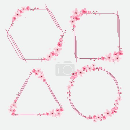 Ilustración de Borde de flores de cerezo, flor marco de la plantilla, ornamento, ilustración vector sakura - Imagen libre de derechos