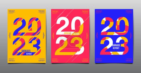 Ilustración de Annual Report, template layout design 2023, typography,  flat design background, vector - Imagen libre de derechos