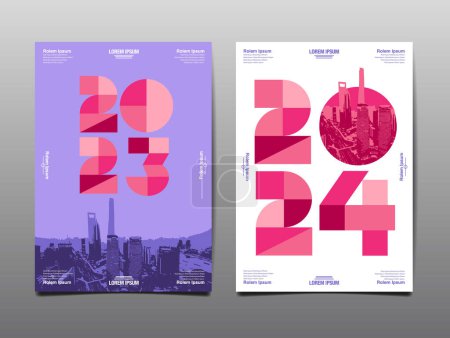 Ilustración de Annual report 2023,2024 ,template layout design, Typography flat design, geometric vector illustration - Imagen libre de derechos