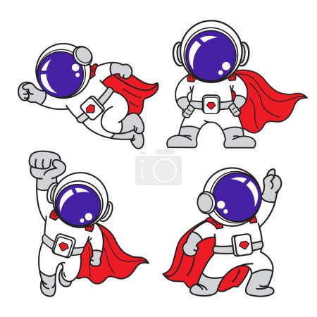 Illustration for Astronaut cartoon set, animation , flat design, skate board, Vector illustration. - Royalty Free Image