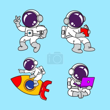 Illustration for Astronaut cartoon set, animation , flat design, super hero, Vecto - Royalty Free Image