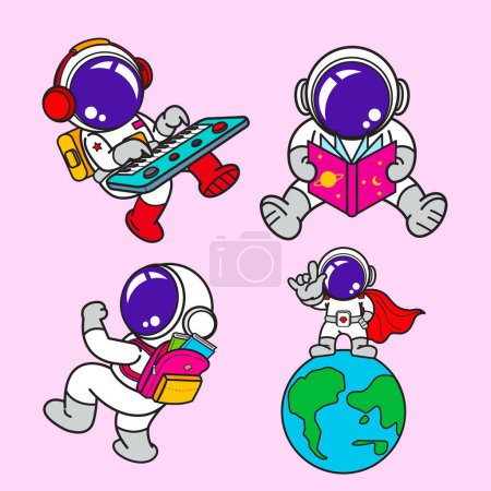 Ilustración de Astronaut cartoon set, animation , flat design, galaxy , Vector illustration - Imagen libre de derechos