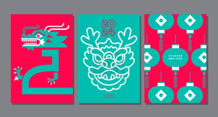 Illustration for Template layout Chinese New Year 2024, Year of the Dragon , zodiac (Translate : Chinese New Year) - Royalty Free Image