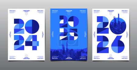 Illustration for Annual Report, template layout design  2024, 2025, 2026 typography,  blue theme, flat design background. - Royalty Free Image