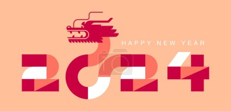 Téléchargez les illustrations : Bonne année, Nouvel An chinois 2024, Année du Dragon, couleur pêche (Traduire : Nouvel An chinois) - en licence libre de droit