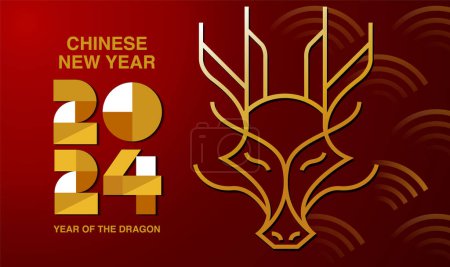 Ilustración de Año Nuevo Lunar, Año Nuevo Chino 2024, Año del Dragón - Imagen libre de derechos