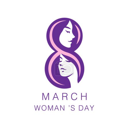 Ilustración de Banner del día de la mujer, 8 de marzo, línea mínima, ilustración vectorial - Imagen libre de derechos