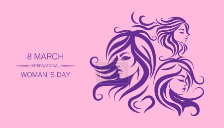 Ilustración de Banner del día de la mujer, 8 de marzo, línea mínima, ilustración vectorial - Imagen libre de derechos