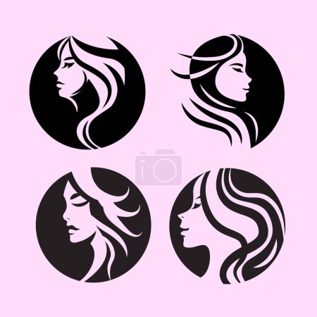 Ilustración de Conjunto de iconos de mujer, diseño plano del logotipo, pincel, vector de dibujo a mano, signo - Imagen libre de derechos