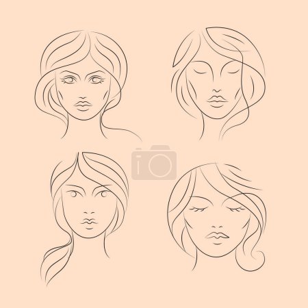 Illustration for Women icon set, logo flat design, paintbrush, hand draw vector, minimal line - Royalty Free Image
