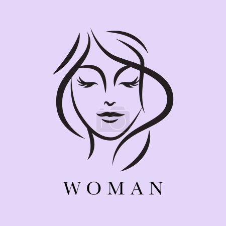 Téléchargez les illustrations : Logo icône femme, design plat moderne, pinceau, vecteur de dessin à la main - en licence libre de droit
