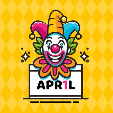 Téléchargez les illustrations : Fête des fous d'avril, Caractère de clown, Illustration vectorielle colorée, bannière design plate - en licence libre de droit