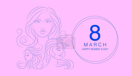 Ilustración de Banner del día de la mujer, 8 de marzo, línea mínima, ilustración vectorial, vector de dibujo a mano, línea mínima - Imagen libre de derechos