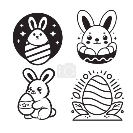 Ilustración de Logotipo del icono del conejo de Pascua, diseño plano vector, blanco y negro - Imagen libre de derechos