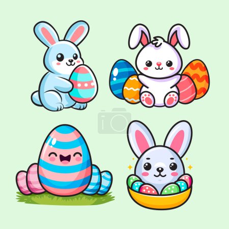 Ilustración de Conejo de Pascua icono logotipo, vector de diseño plano - Imagen libre de derechos