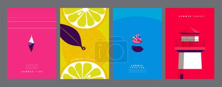Illustration for Summer layout set, poster banner template, flat vector, graphic design,colorful minimal illustration - Royalty Free Image