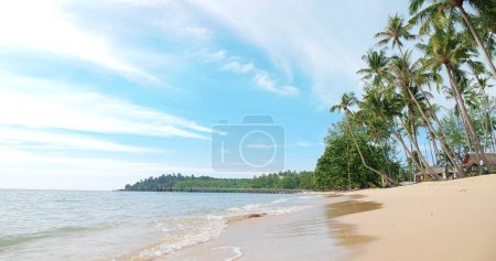 Photo for Quiet and beautiful sea and beach and coconut palm trees and the background is a bright sky - Royalty Free Image
