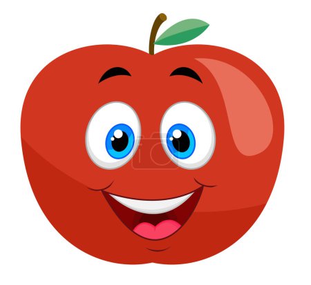 Illustration for CUTE CARTOON HAPPY RED APPLE - Royalty Free Image