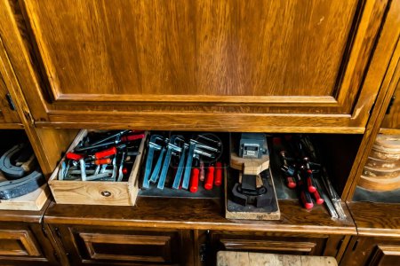 Photo for Closet with various carpentry tools. - Royalty Free Image