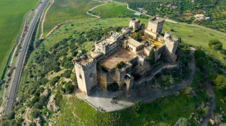 Photo for Aerial view of the castle of Almodovar del Rio in the province of Cordoba, Spain - Royalty Free Image