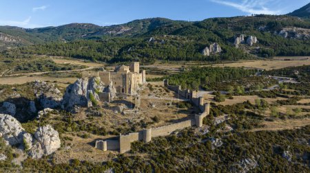aerial view of the beautiful abbey castle of Loarre in the province of Huesca, Spain.