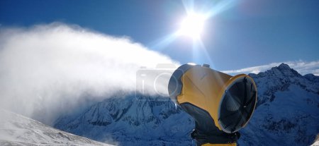 Photo for Snow cannon in operation on the Tonale ski slopes - Royalty Free Image