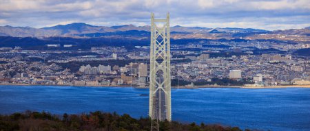 Photo for Panoramic view of Akashi Kaikyo Bridge, the longest suspension bridge in the world. High quality photo - Royalty Free Image