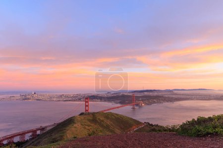 Photo for Sunset on Golden Gate Bridge and Marin Headlands with San Francisco in Distance. High quality photo - Royalty Free Image