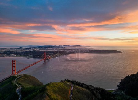 Photo for Beautiful sunset sky over Golden Gate Bridge and city of San Francisco. High quality photo - Royalty Free Image
