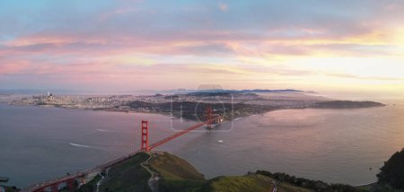 Photo for Panoramic view of Golden Gate Bridge and San Francisco at sunset. High quality photo - Royalty Free Image