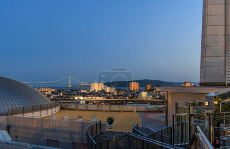 Photo for Akashi, Japan - April 19, 2023: View of bridge and train station from observation point at Akashi Planetarium. High quality photo - Royalty Free Image