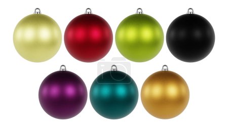 Set of Christmas balls baubles. Christmas ornament set isolated on white background. 3D rendering.