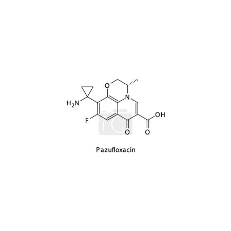 Illustration for Pazufloxacin flat skeletal molecular structure 3rd generation Fluoroquinolone antibiotic drug used in bacterial infection treatment. Vector illustration. - Royalty Free Image