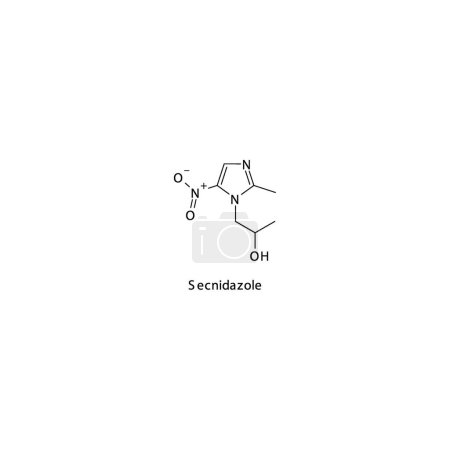Illustration for Secnidazole flat skeletal molecular structure Nitroimidazole derivative antibiotic drug used in bacterial infection treatment. Vector illustration. - Royalty Free Image