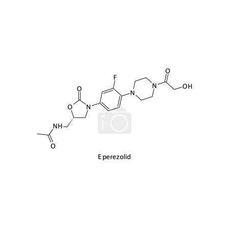 Illustration for Eperezolid flat skeletal molecular structure Oxazolidone antibiotic drug used in bacterial infection treatment. Vector illustration. - Royalty Free Image