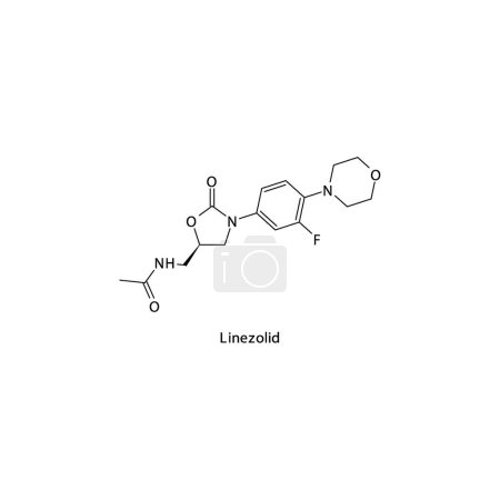 Illustration for Linezolid flat skeletal molecular structure Oxazolidone antibiotic drug used in bacterial infection treatment. Vector illustration. - Royalty Free Image