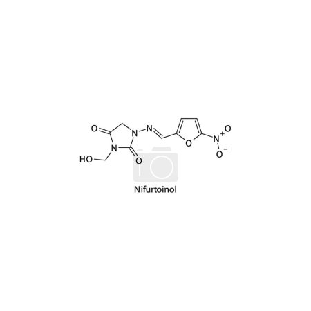 Illustration for Nifurtoinol flat skeletal molecular structure Nitrofuran derivative antibiotic drug used in bacterial infection treatment. Vector illustration. - Royalty Free Image