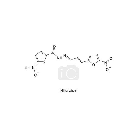 Illustration for Nifurzide flat skeletal molecular structure Nitrofuran derivative antibiotic drug used in bacterial infection treatment. Vector illustration. - Royalty Free Image